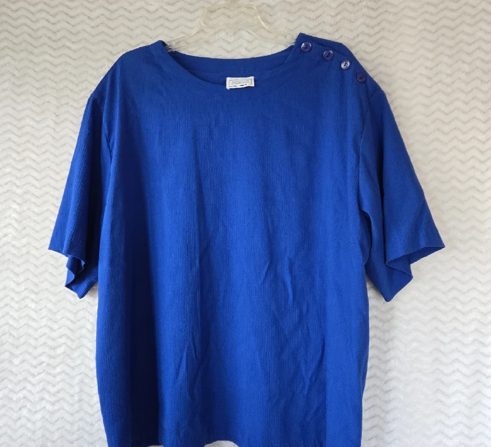 Distinctly Different Plus Size Blue Button-Shoulder Top - Picture 1 of 4